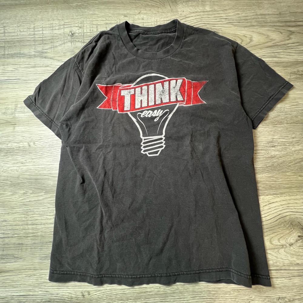 Unbranded Graphic T-Shirt Mens XL Faded Black Think Easy Distressed Thrashed K88